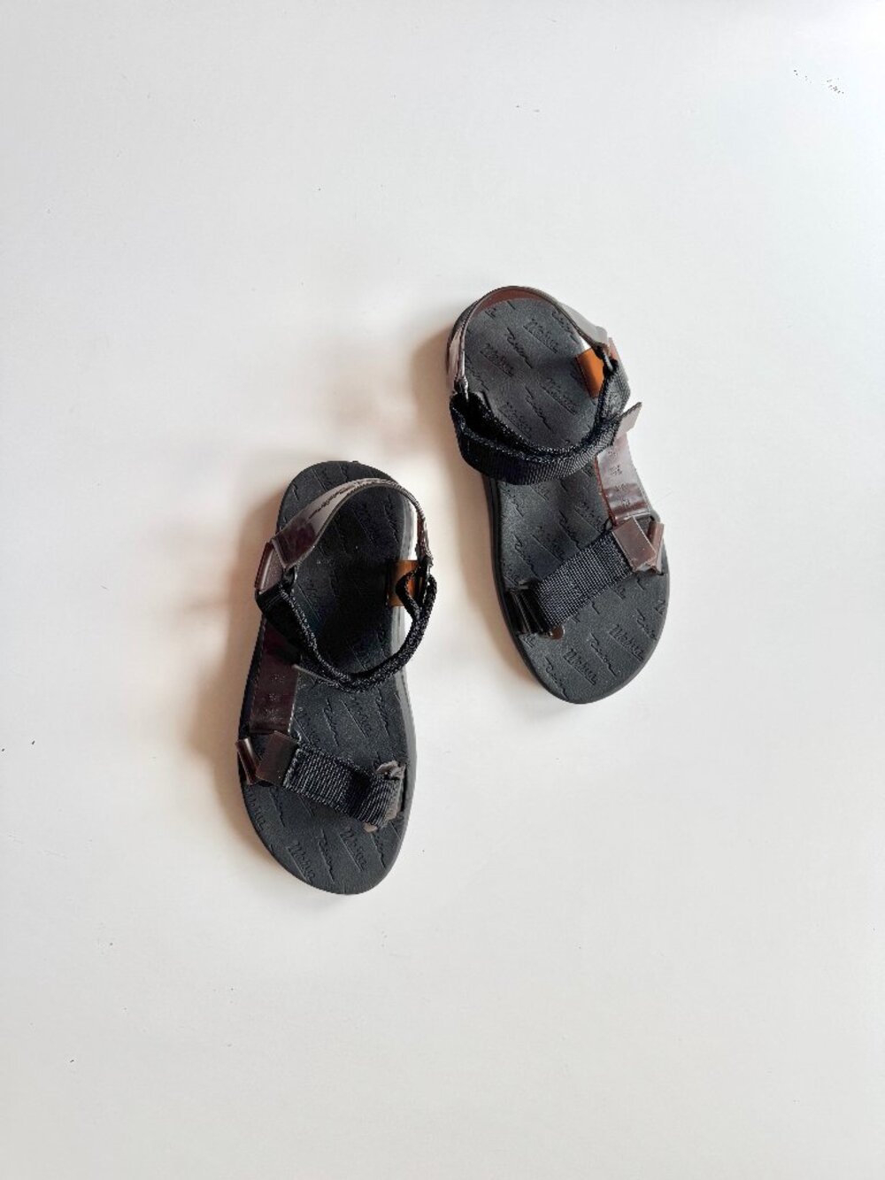 MELISSA x RIDER Papete Black Brown Rubber Webbed Dad Sandals, Size 9/38